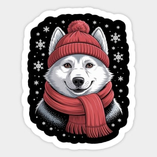 White German Shepherd Dog Scarf Christmas Xmas Sticker